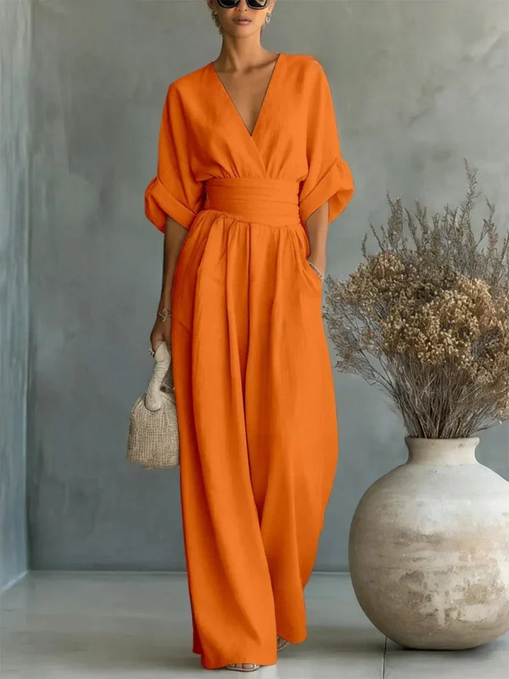 ESSENTIAL - Chic V-Neck High-Waisted Jumpsuit