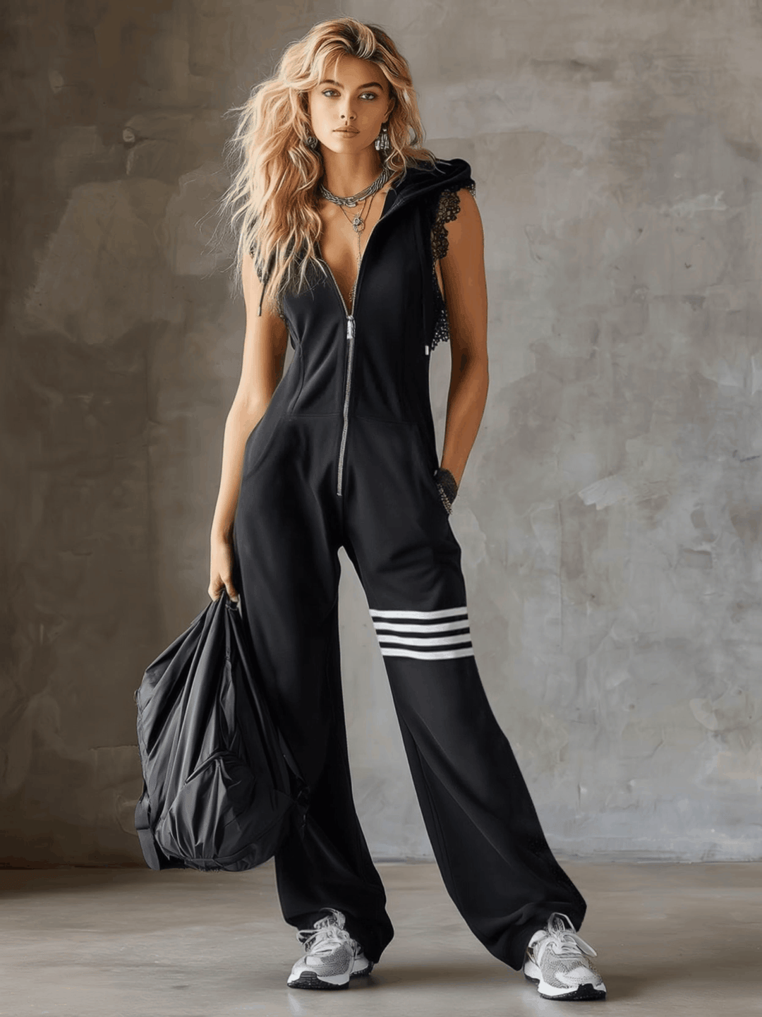 Daniela | Vintage-Inspired Sporty Jumpsuit with Hood and Stripes