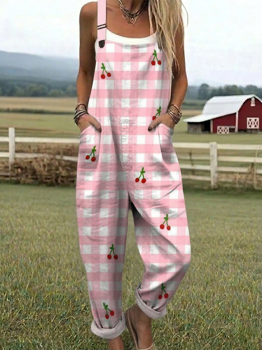 Fie - Cherry Checkered Jumpsuit