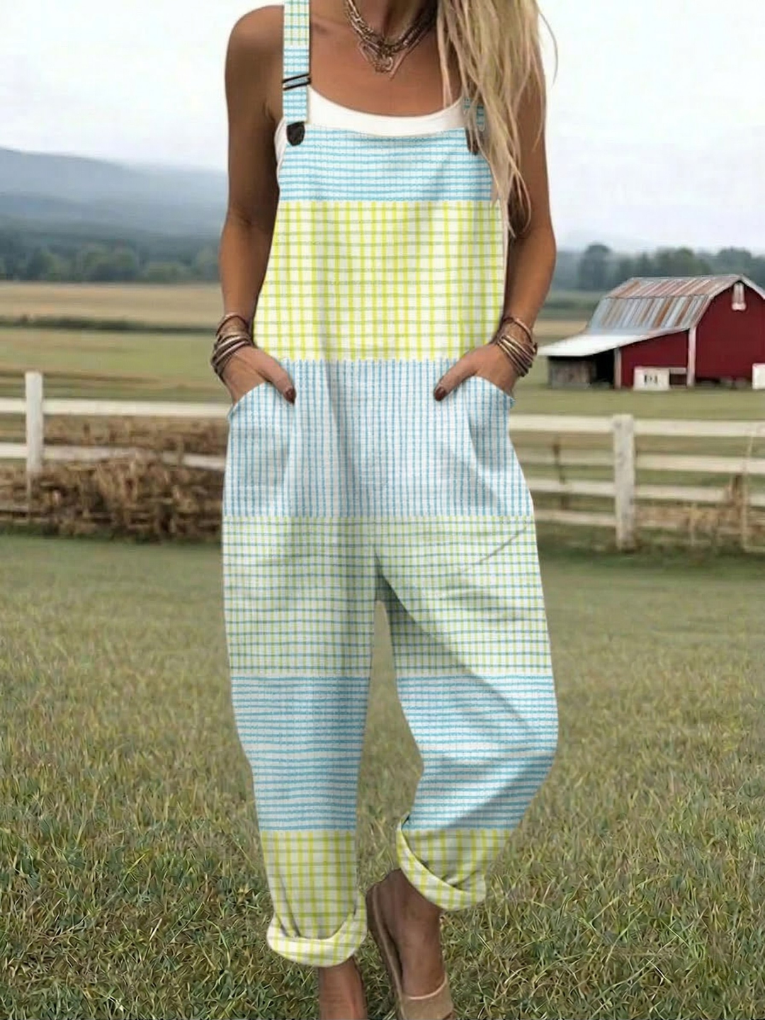 Fleur - Soft Pastel Checkered Jumpsuit