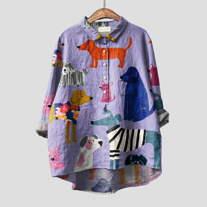Coralie | Casual Women's Shirt with Dog Art Print