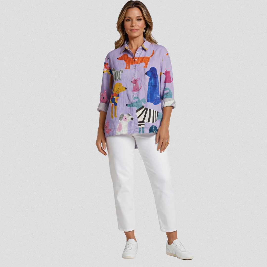 Coralie | Casual Women's Shirt with Dog Art Print