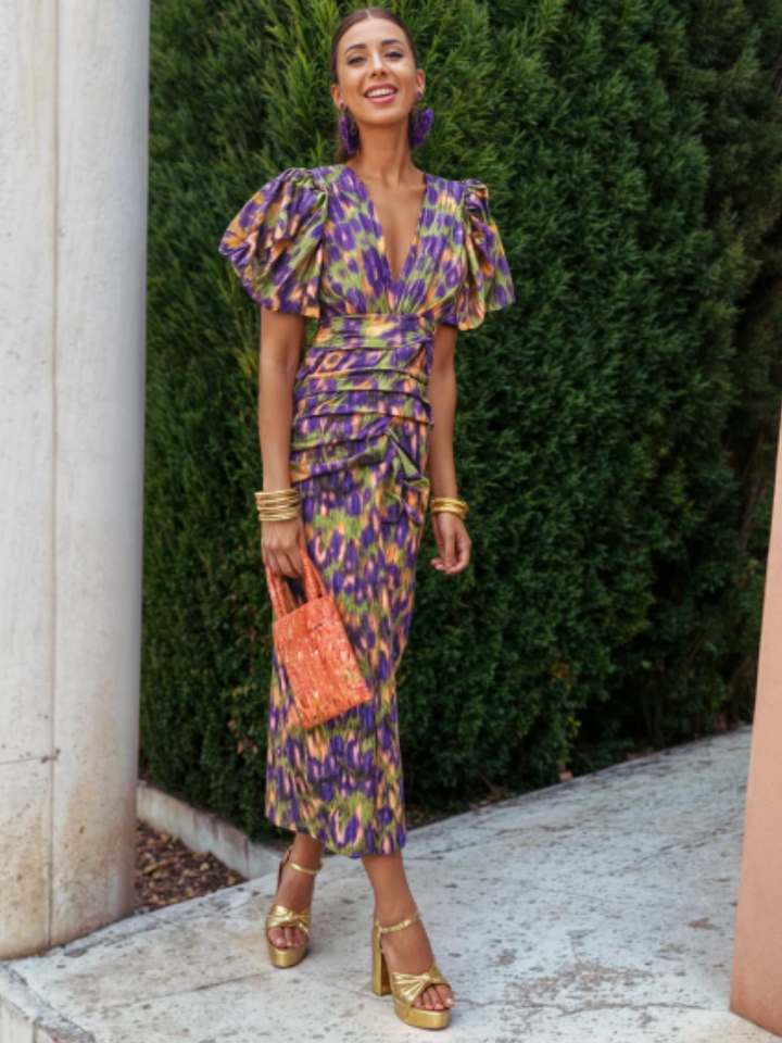 Amelia™ | Vibrant Pleated Midi Dress