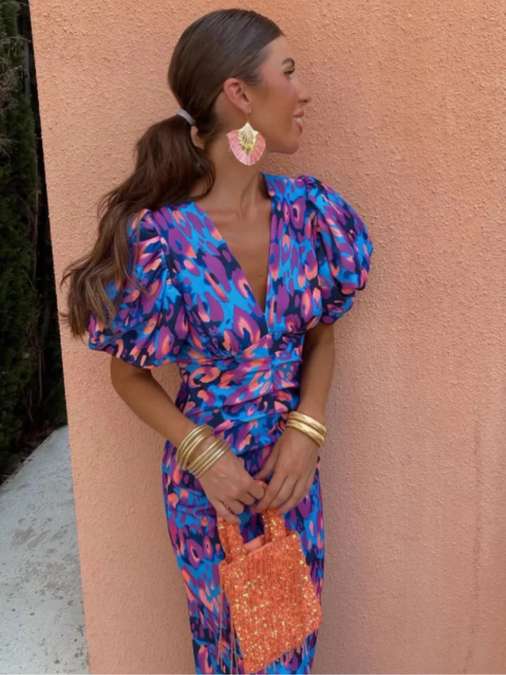 Amelia™ | Vibrant Pleated Midi Dress
