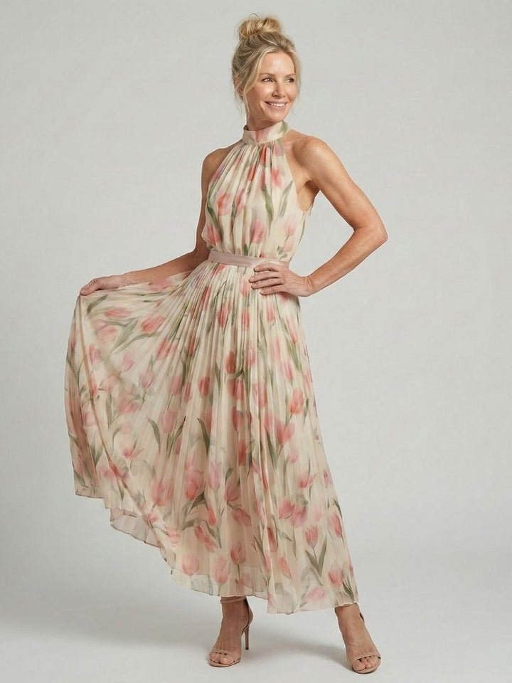 Stella & Grace™ | Floral Midi Dress with Halter Neck