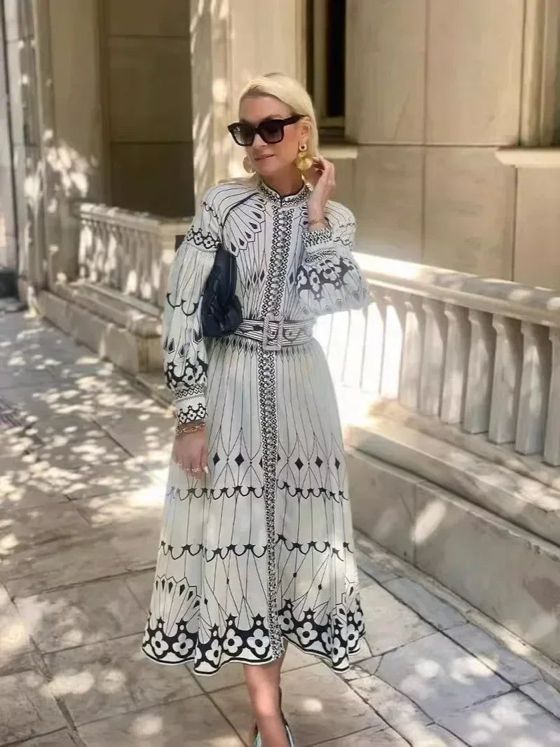 Eulalia - Retro Stand Collar Boho Dress