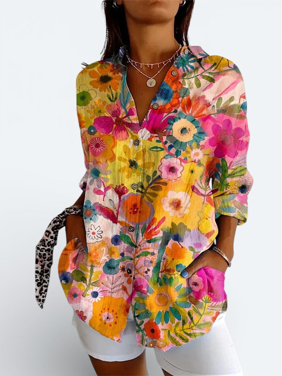 Valeria™ | Colorful Artistic Button-Up Shirt