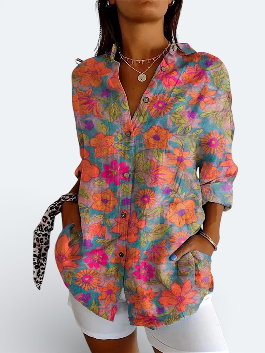 Valeria™ | Colorful Artistic Button-Up Shirt
