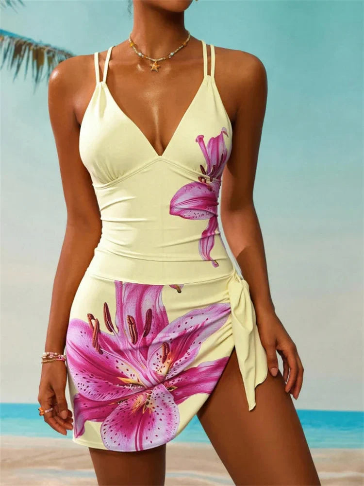 Flattering V-Neck Swim Dress