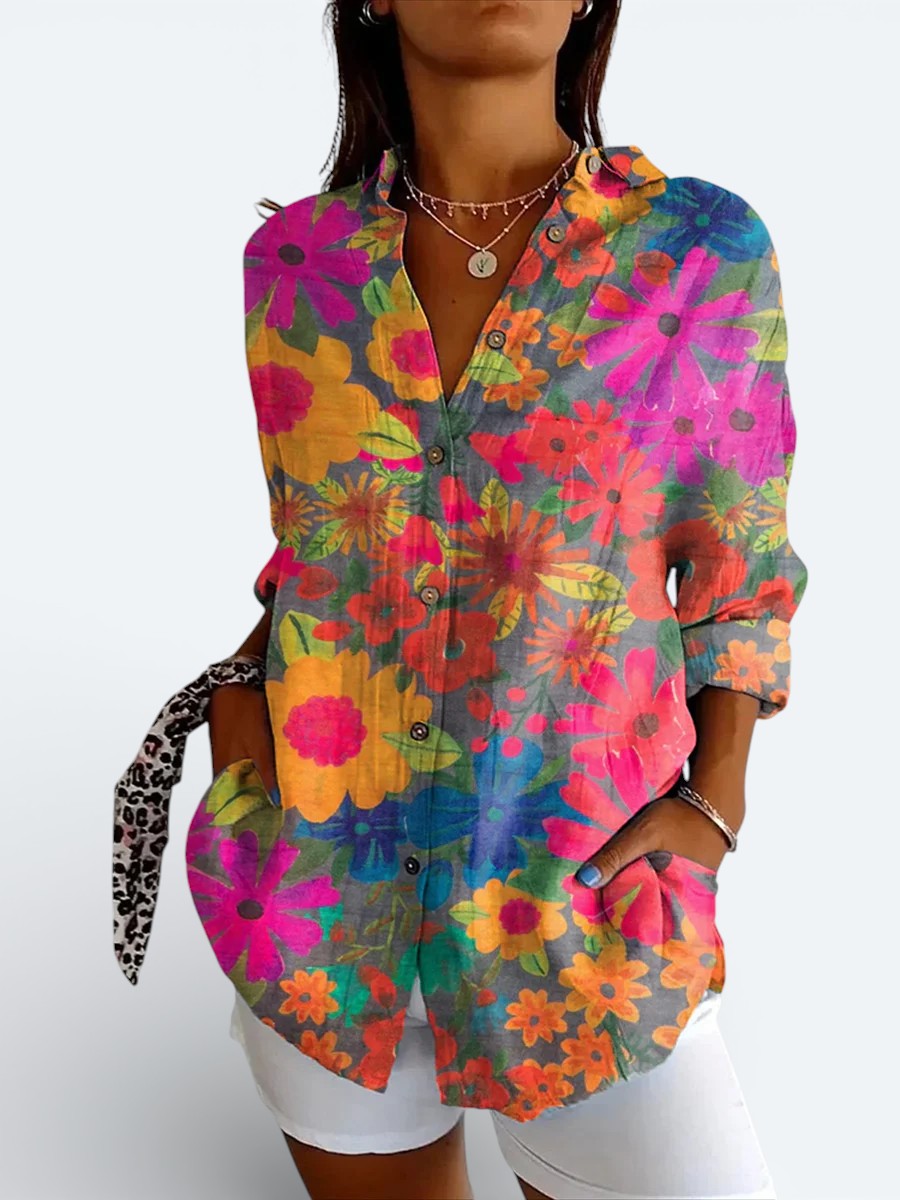 Valeria™ | Colorful Artistic Button-Up Shirt