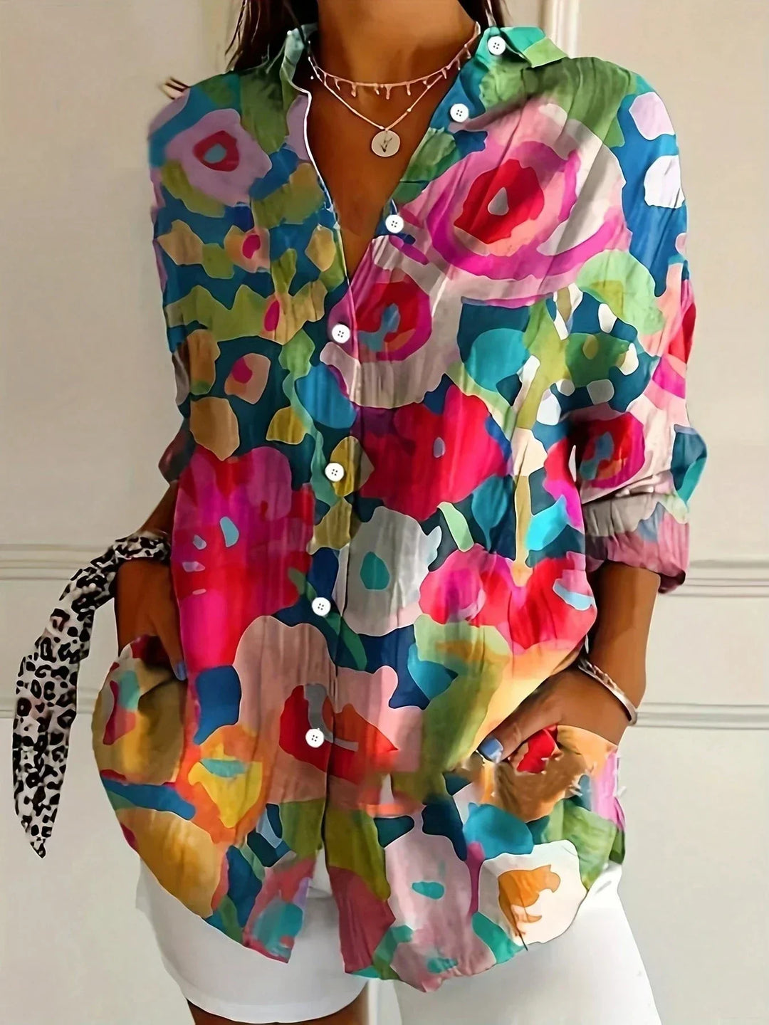 Chic Long Sleeve Shirt with Vibrant Pattern