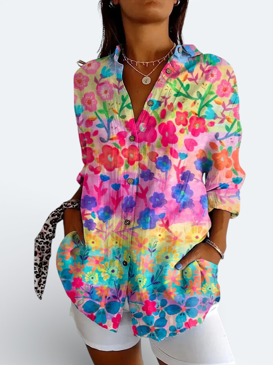 Valeria™ | Colorful Artistic Button-Up Shirt