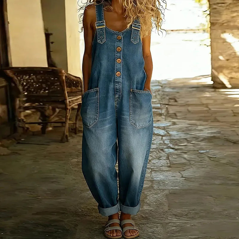 Mae | Retro-Inspired Soft Cotton Denim Overalls with Adjustable Straps