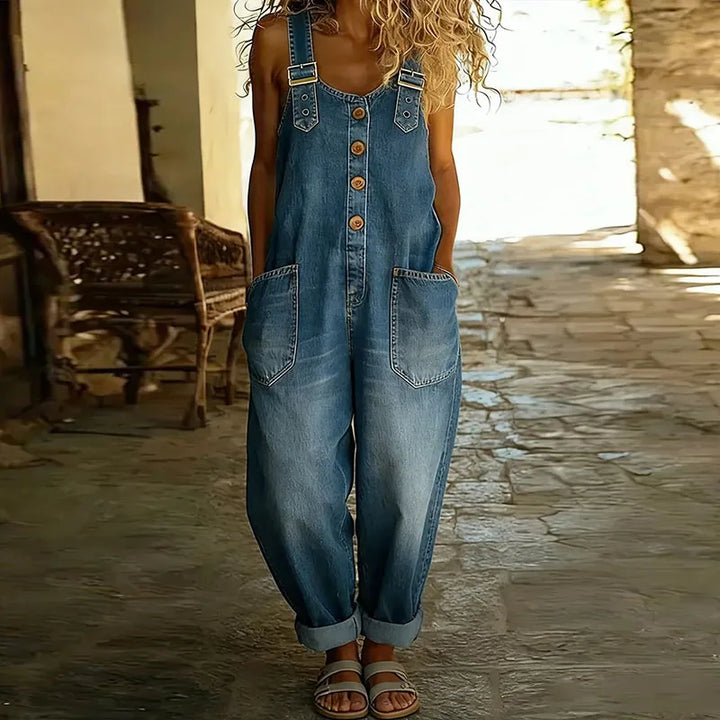 Mae | Retro-Inspired Soft Cotton Denim Overalls with Adjustable Straps