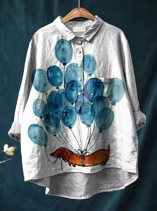 Bowie | Women's Casual Blouse with Artistic Dachshund Balloon Print