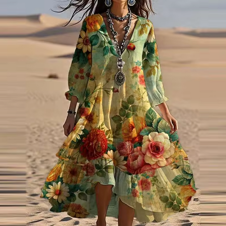 Ida™ - Vintage Boho V-Neck Dress