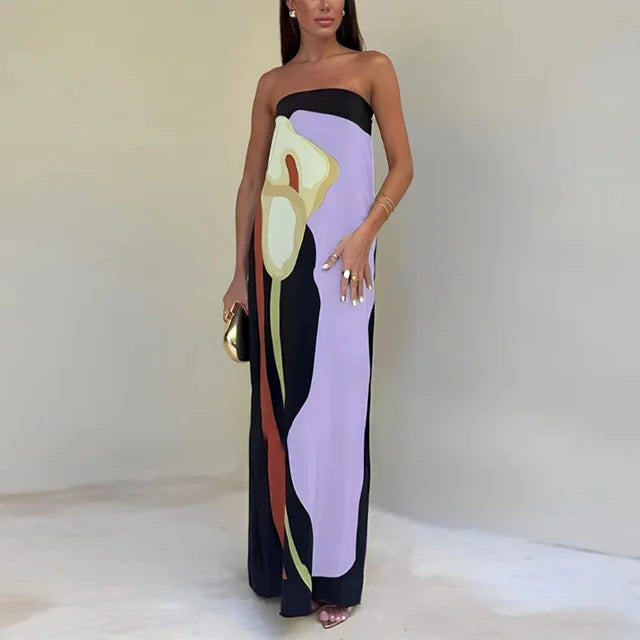 Chiara - Abstract Strapless Maxi Dress