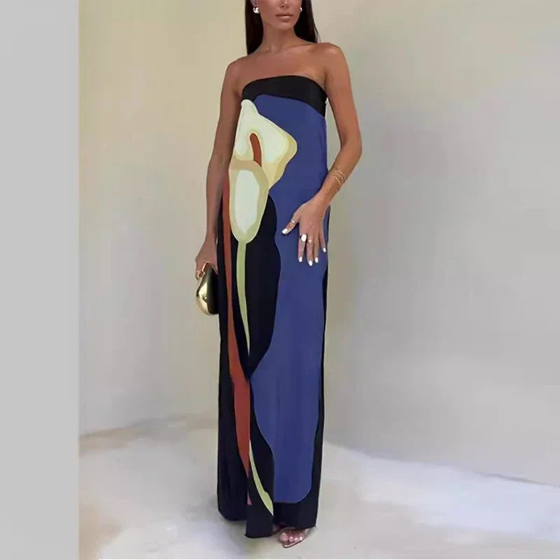 Chiara - Abstract Strapless Maxi Dress