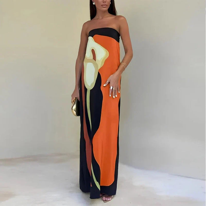 Chiara - Abstract Strapless Maxi Dress