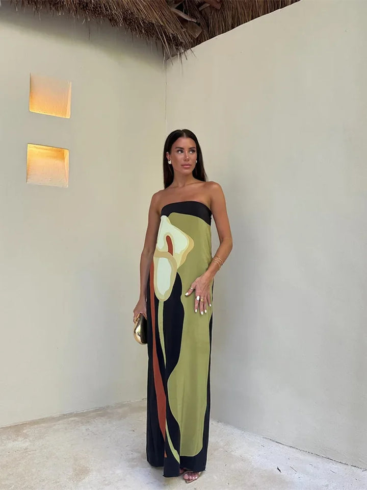 Chiara - Abstract Strapless Maxi Dress