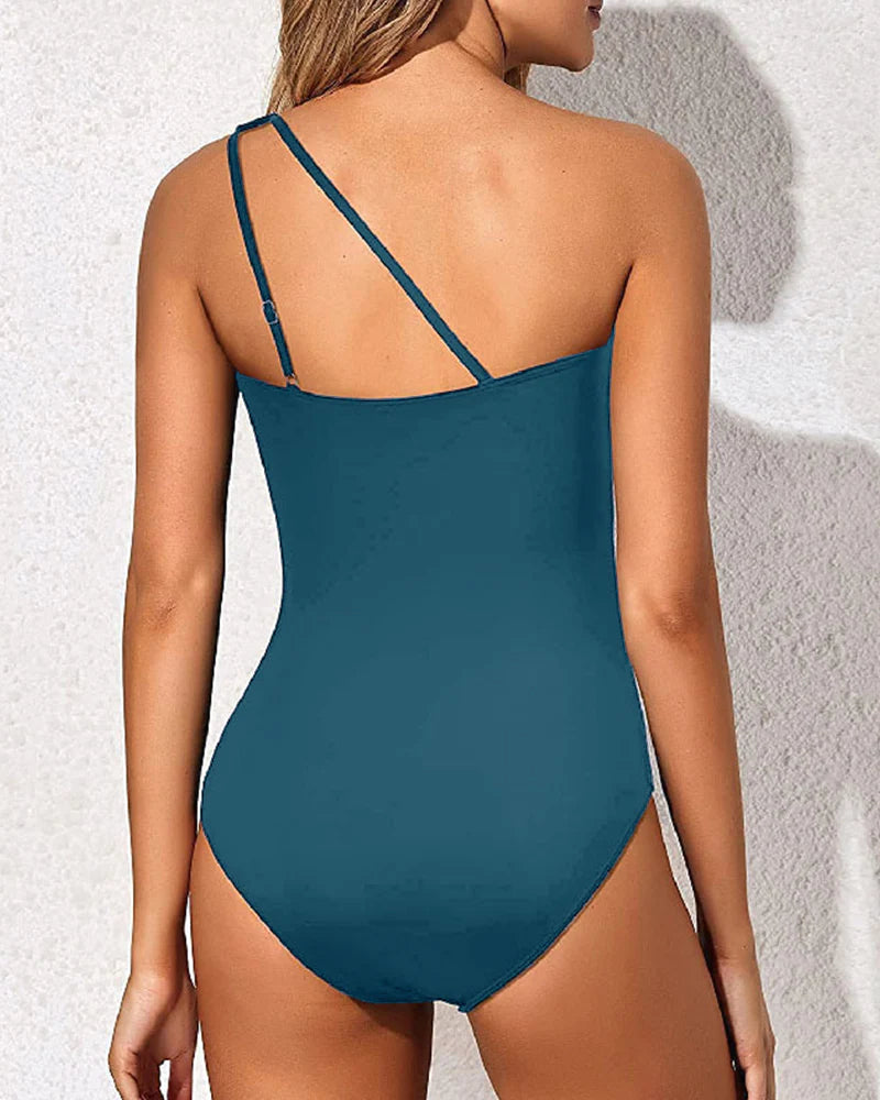 One Shoulder One Piece Swimsuit for Women Tummy Control