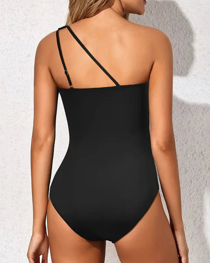 One Shoulder One Piece Swimsuit for Women Tummy Control