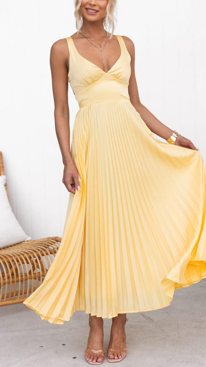 Stella & Grace™ | V-Neck Pleated Maxi Dress