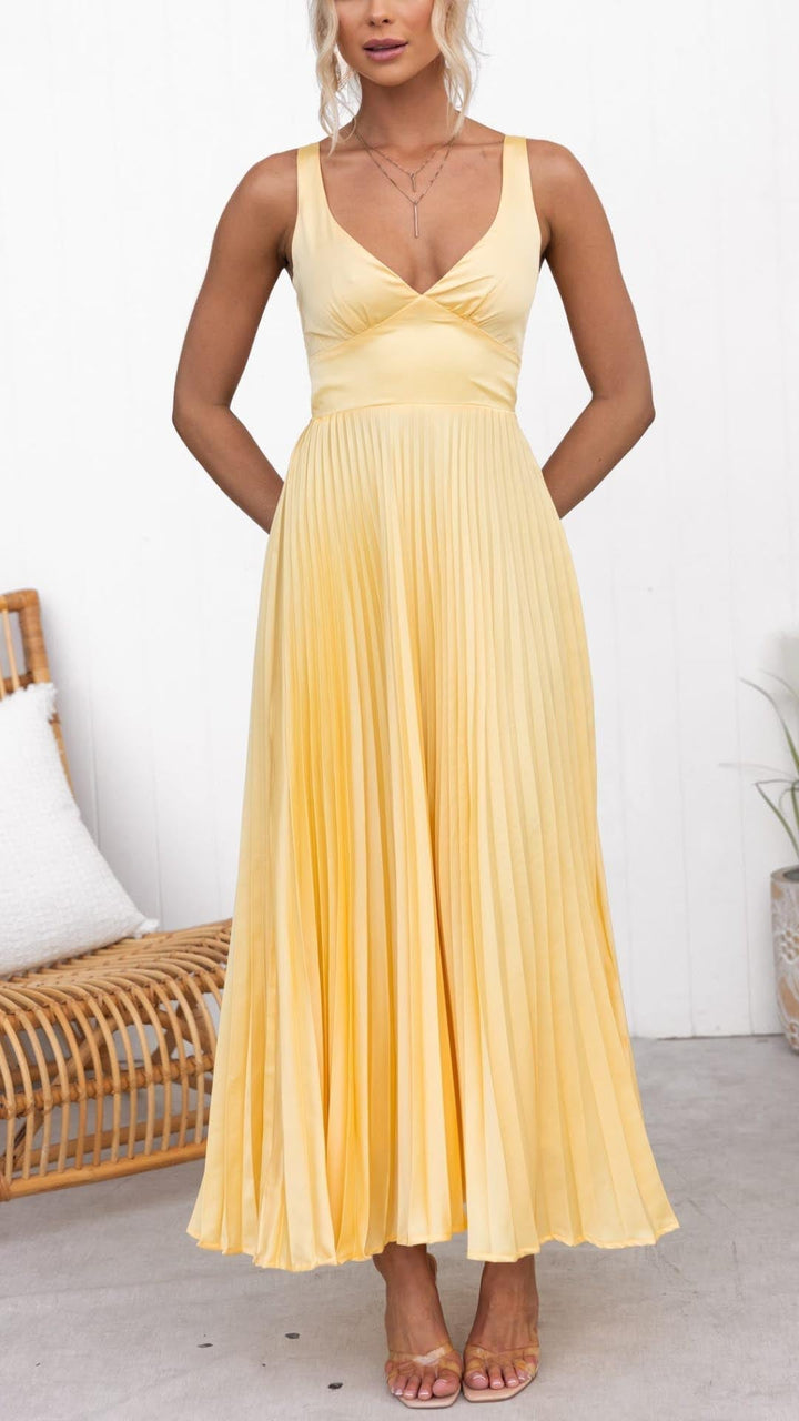 Stella & Grace™ | V-Neck Pleated Maxi Dress