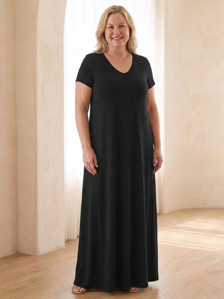 Samira | V Neck Short Sleeve Pocket Maxi Dress