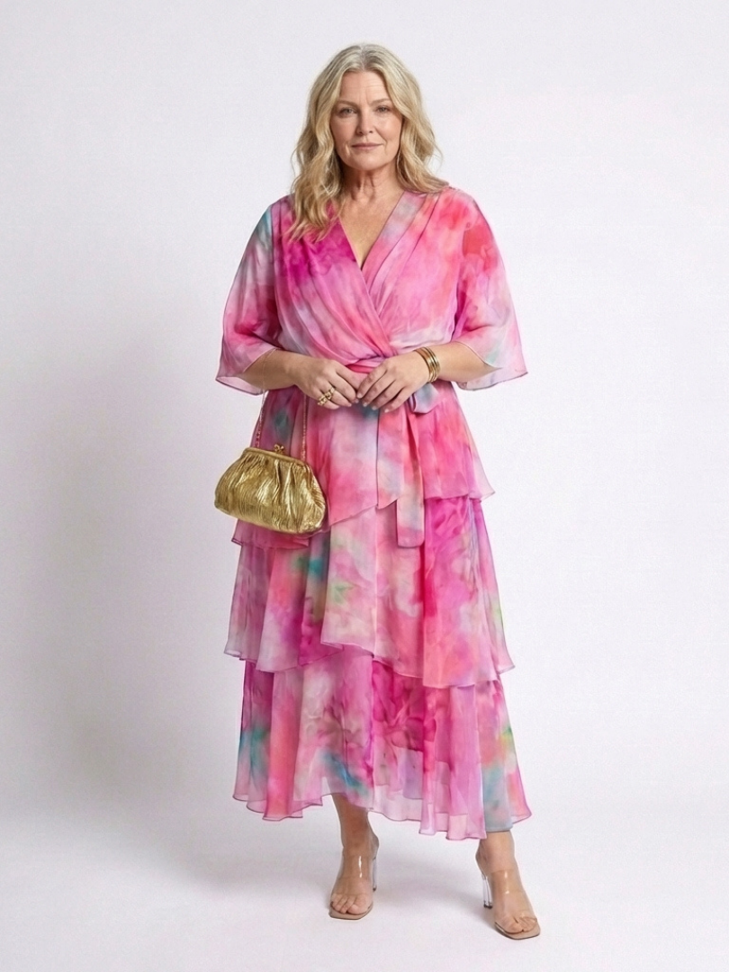 Calista | Sheer Layered V-Neck Maxi Dress with Tie Waist