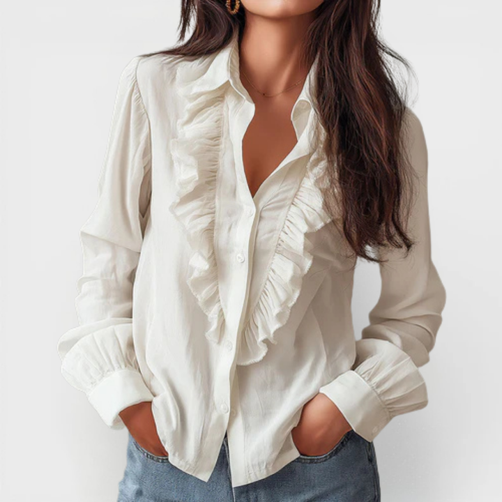 Anna | Elegant Reversible Blouse with Ruffled Details
