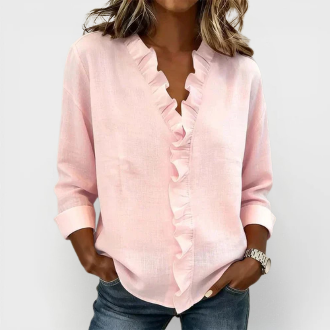 Susan | V-Neck Blouse with Ruffled Details and Long Sleeves