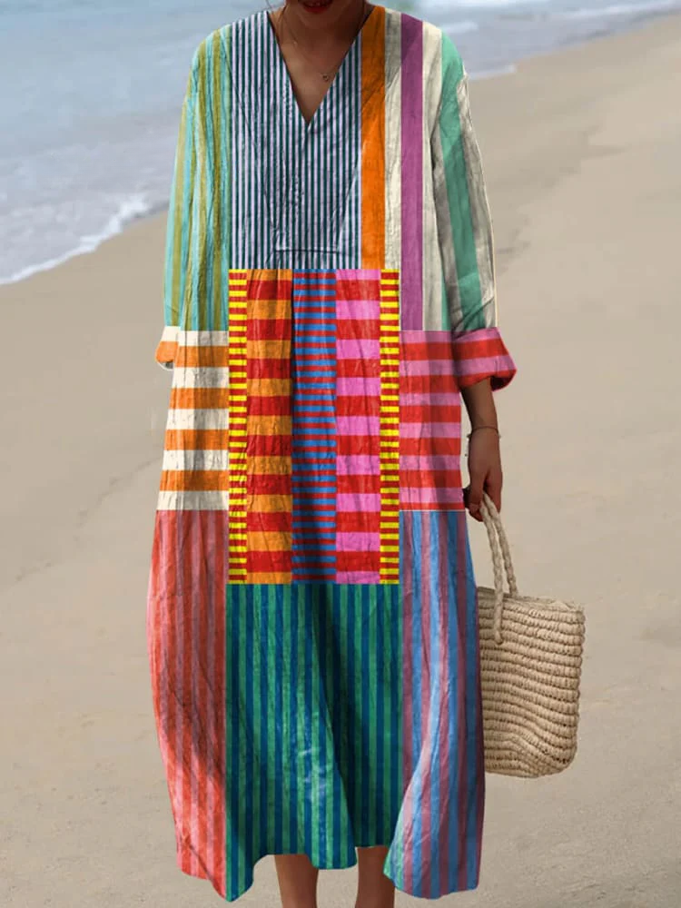 Retro Dress with Geometric Print for Women Beach