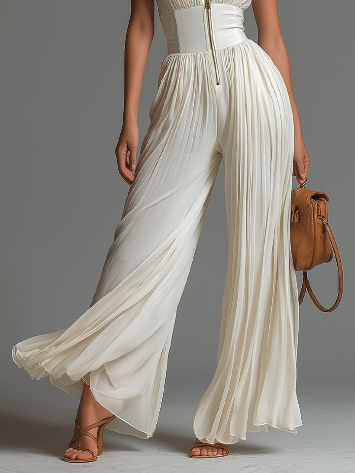 ESSENTIAL – Women's White Pleated Chiffon Jumpsuit