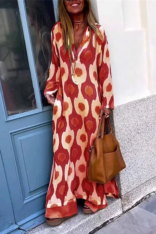 V-Neck Maxi Dress in Mosaic Rhythm