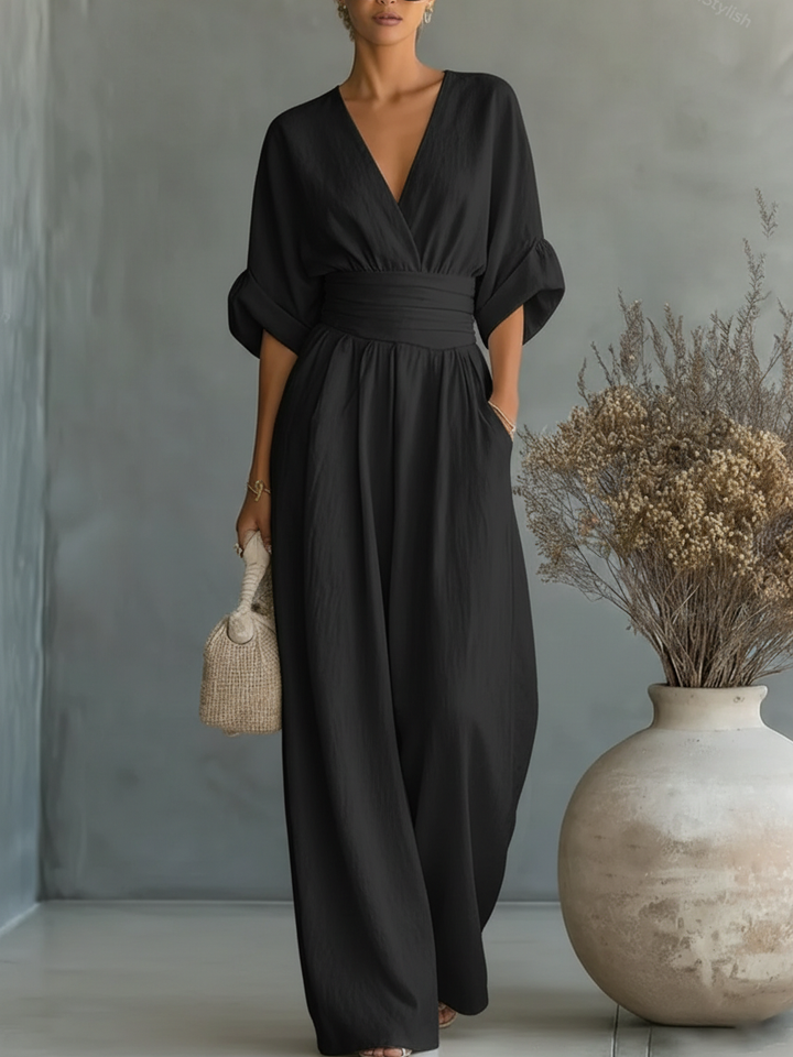 ESSENTIAL - Chic V-Neck High-Waisted Jumpsuit