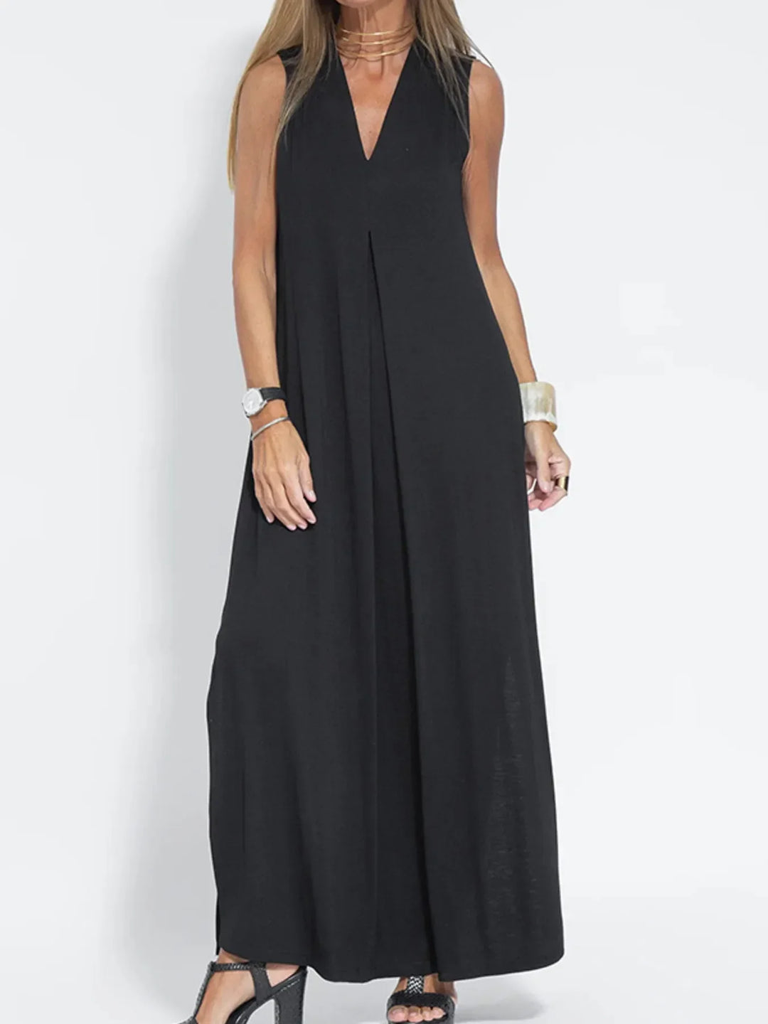 Plus Size Sleeveless Maxi Dress with V-Neck and Side Slit