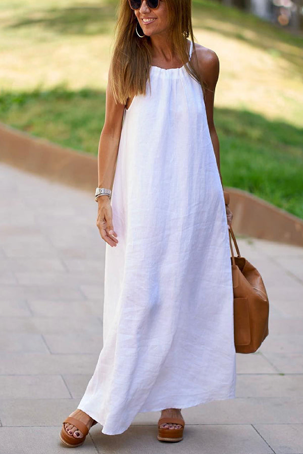 Cove-Inspired Linen Blend Halter Maxi Dress