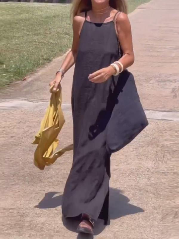 Relaxed Women's Long Dress in Cotton and Linen Blend