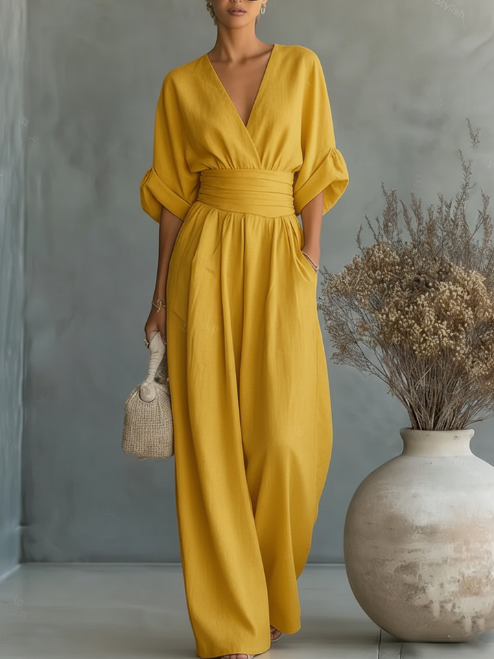 ESSENTIAL - Chic V-Neck High-Waisted Jumpsuit