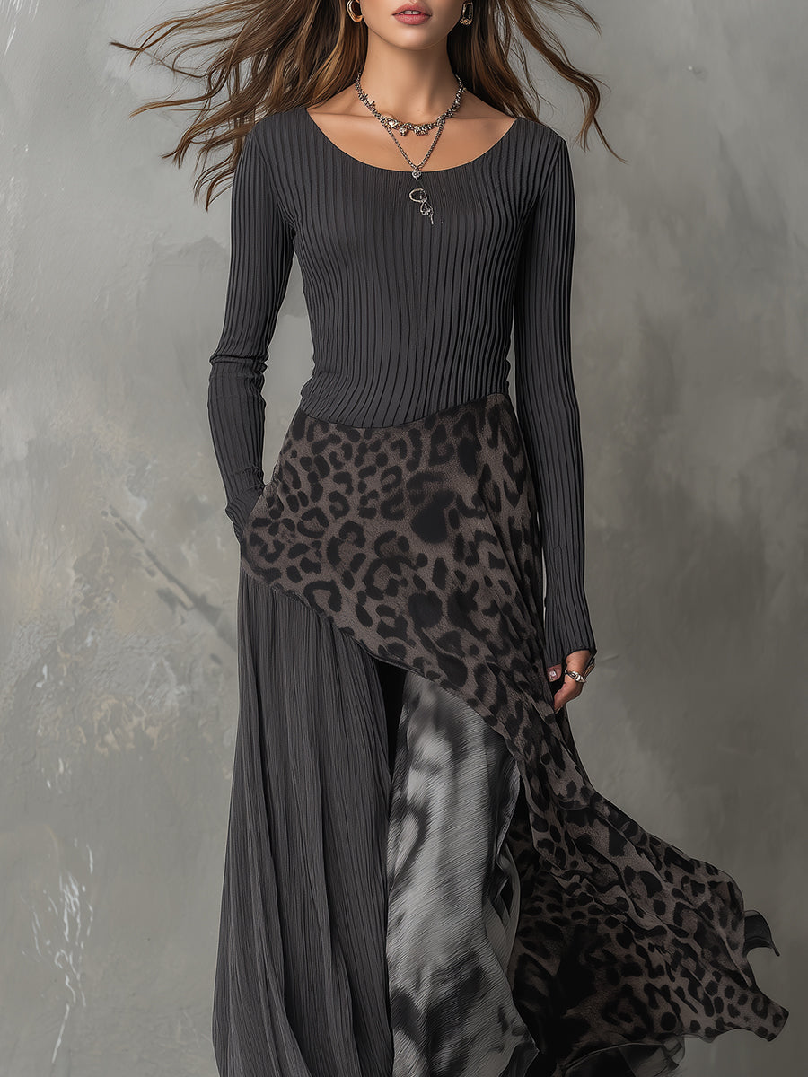 Martina | Bohemian-Inspired Long Dress with Leopard Print