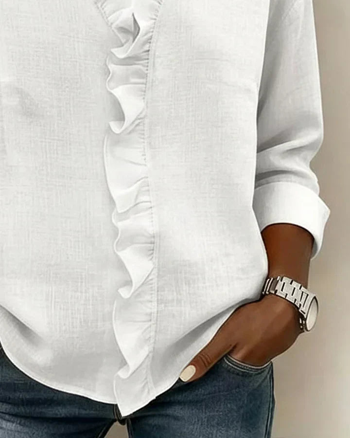 Susan | V-Neck Blouse with Ruffled Details and Long Sleeves