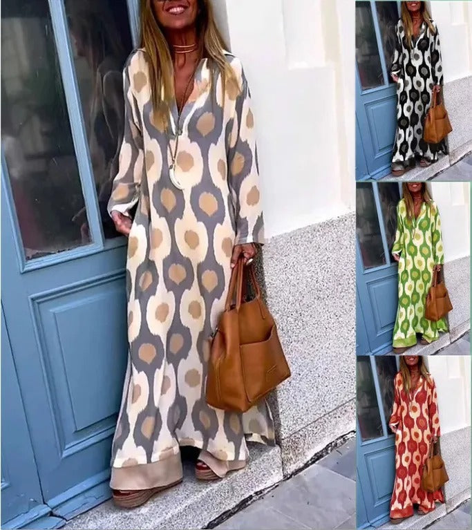 V-Neck Maxi Dress in Mosaic Rhythm
