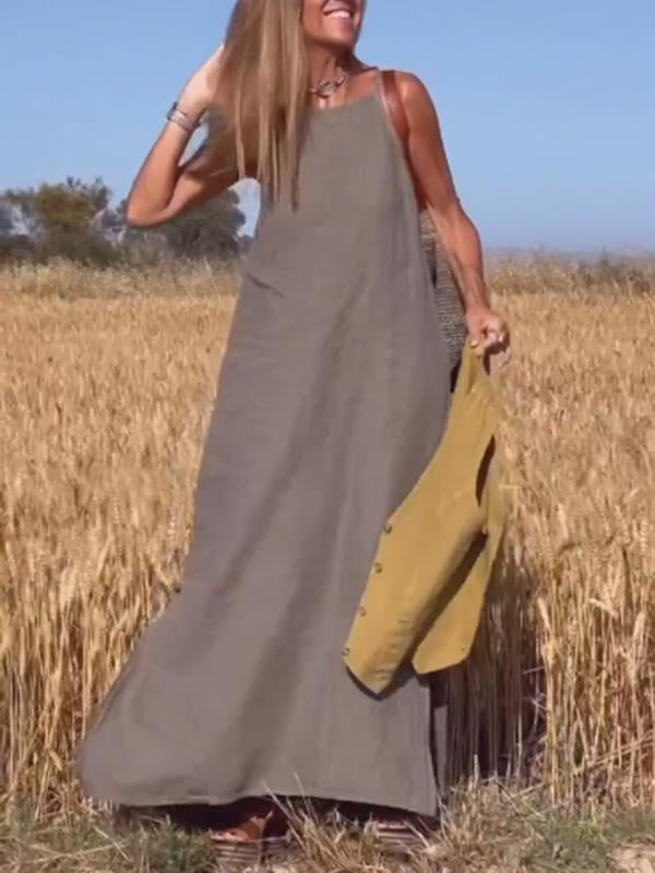 Relaxed Women's Long Dress in Cotton and Linen Blend