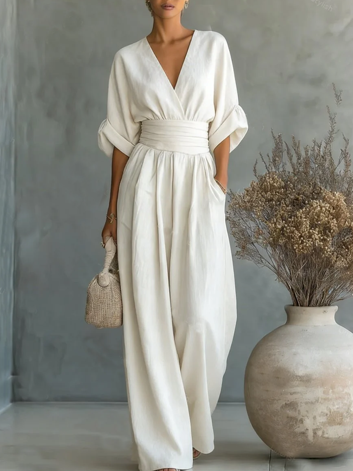 ESSENTIAL - Chic V-Neck High-Waisted Jumpsuit
