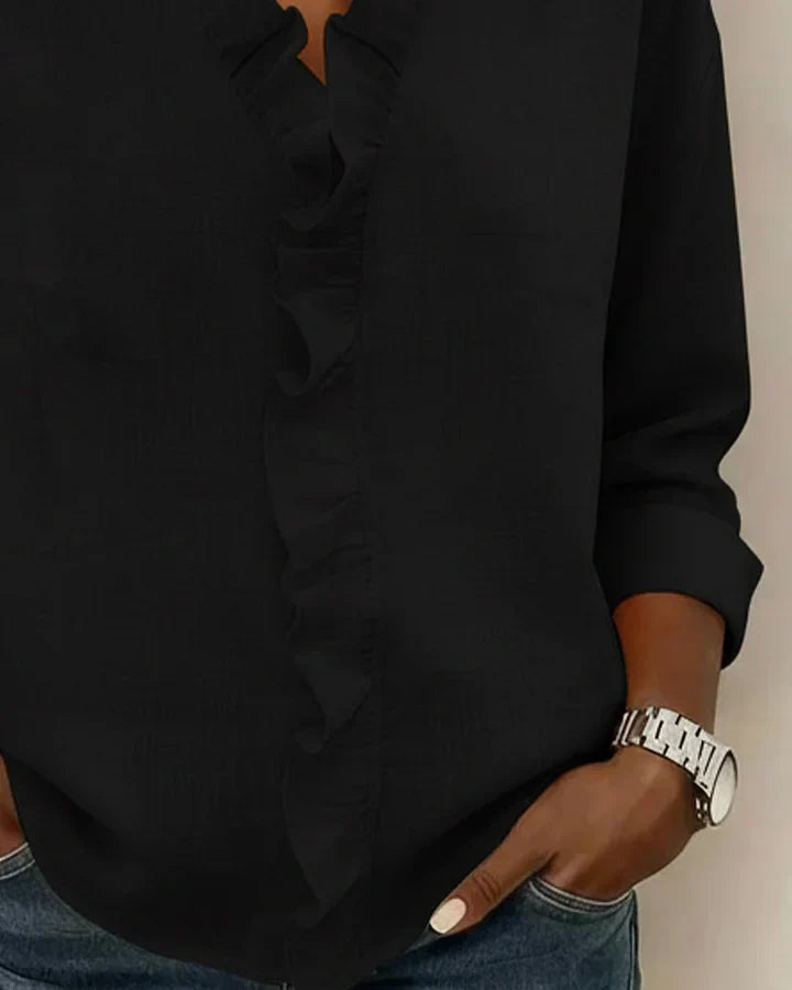 Susan | V-Neck Blouse with Ruffled Details and Long Sleeves