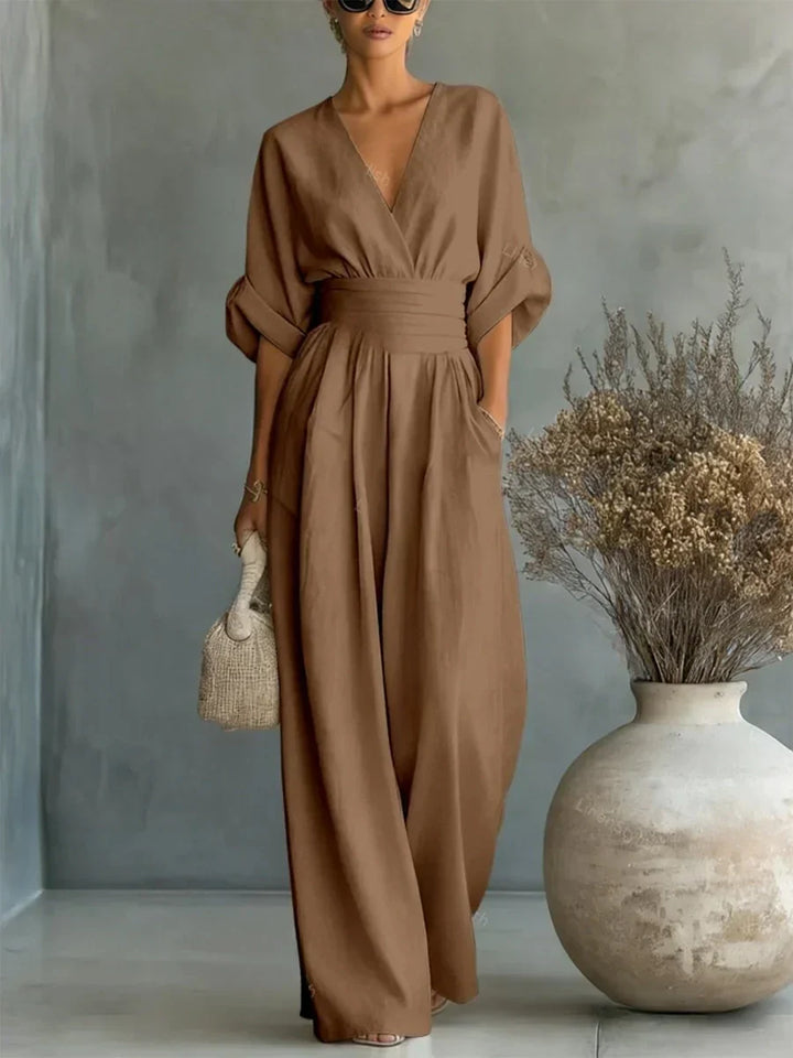 ESSENTIAL - Chic V-Neck High-Waisted Jumpsuit