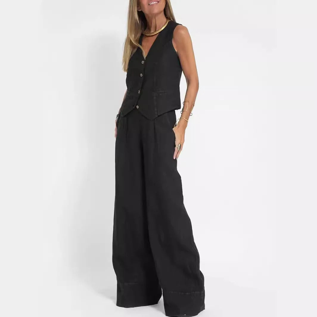 Custom-Fit Vest and Wide-Leg Cotton Ensemble