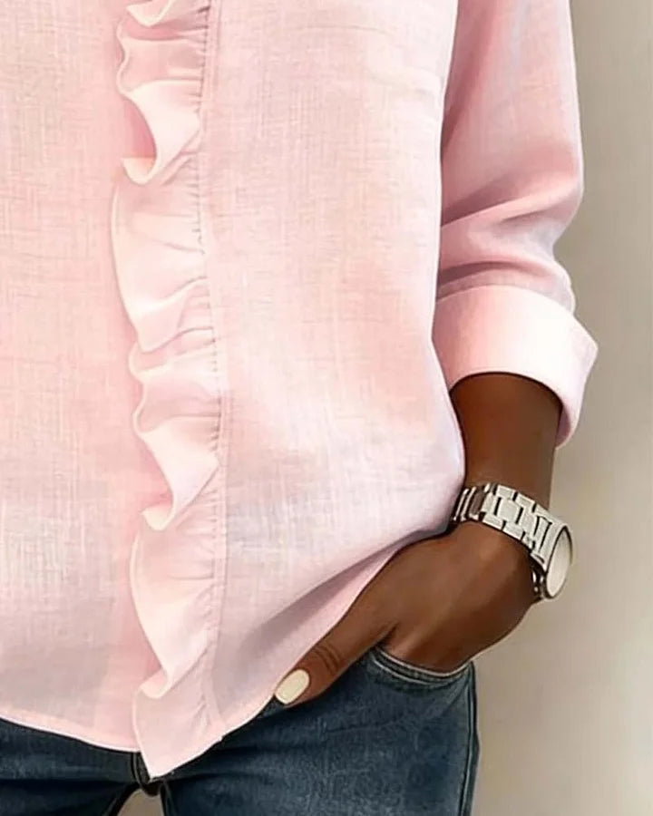 Susan | V-Neck Blouse with Ruffled Details and Long Sleeves