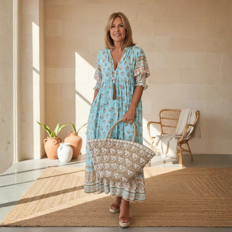 Ruby | Bohemian Tassel V-Neck Midi Dress